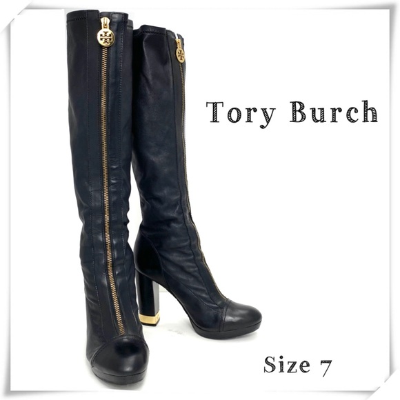 Tory Burch Shoes - Tory Burch Mary Zipper Leather Over the Knees Platform Heel Boot Black Size 7